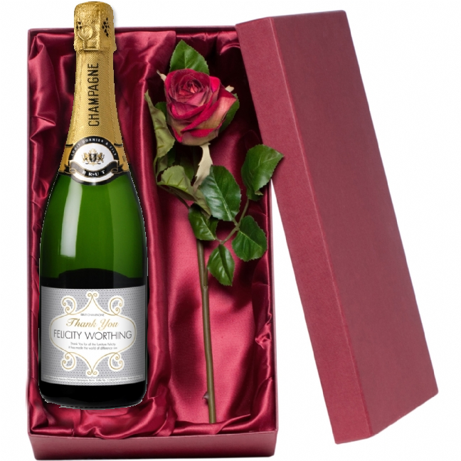 Classic Golden Swirl Champagne With Rose Gift